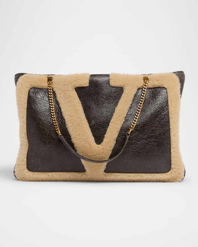 Viva Superstar Medium Shearling VLogo Tote Bag